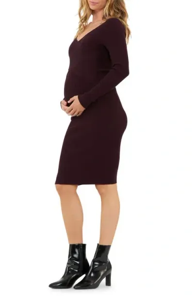 Ripe Maternity Sadie Rib Long Sleeve Maternity/nursing Dress In Maroon