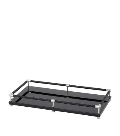 Riviere Leather-trim Lacquered Tray In Black