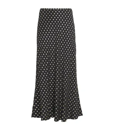 Rixo London Floral Print Kelly Midi Skirt In Black