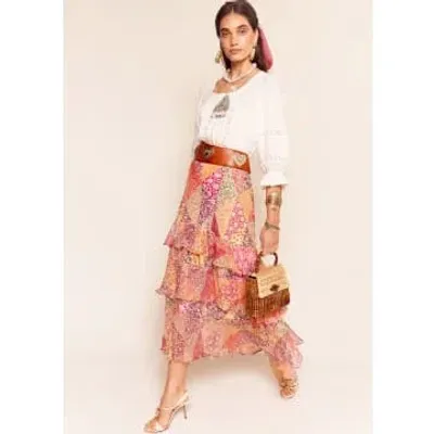 Rixo London Preslee Tiered Midi Skirt In Multicoloured