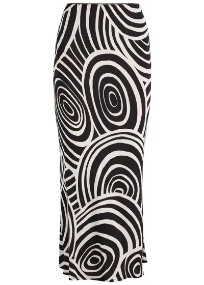 Rixo London Rixo Ardith Printed Midi Slip Skirt In Black And White