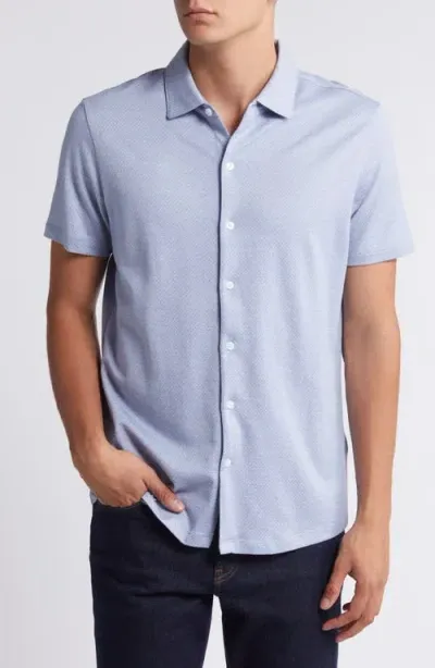 Robert Barakett Garth Microdot Short Sleeve Knit Button-up Shirt In Blue