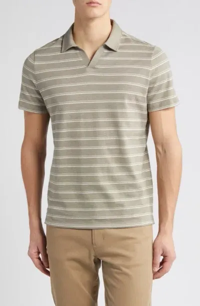 Robert Barakett Meyer Stripe Jacquard Johnny Collar Cotton Polo In Olive