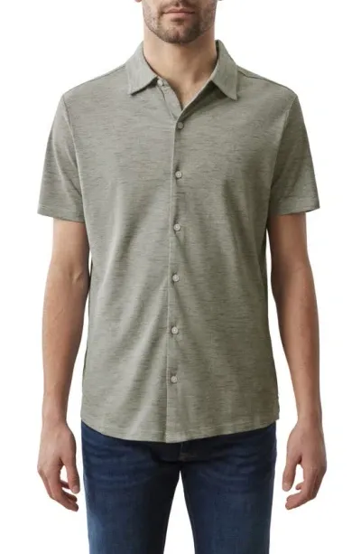 Robert Barakett Whitner Knit Short Sleeve Button-up Shirt In Olive