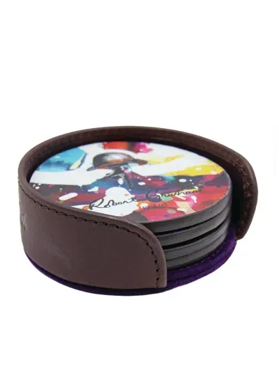 Robert Graham Leather Coasters In Valet In Brown