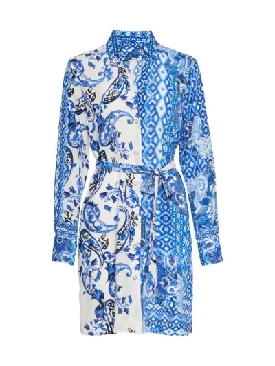 Robert Graham Charlotte Belted Paisley-print Midi Shirtdress In Blue