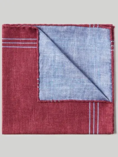 Robert Talbott Collins Reversible Silk Pocket Square In Burgundy/sky