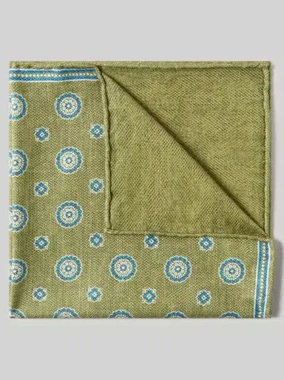 Robert Talbott Collins Reversible Silk Pocket Square In Green/medallion