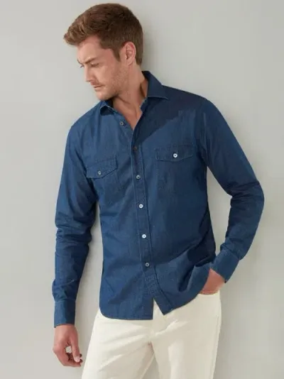 Robert Talbott Denim Butler Shirt In Blue Denim