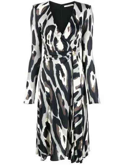 Roberto Cavalli Animal-print Wrap Midi Dress In Neutrals