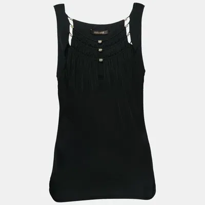 Pre-owned Roberto Cavalli Black Jersey Ruffle Detail Top M