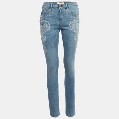 Pre-owned Roberto Cavalli Blue Embellished Denim Jeans M Waist 24"