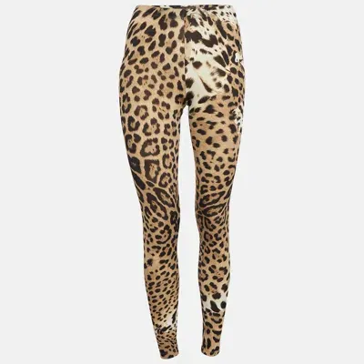 Pre-owned Roberto Cavalli Brown Leopard Print Jersey Legging S