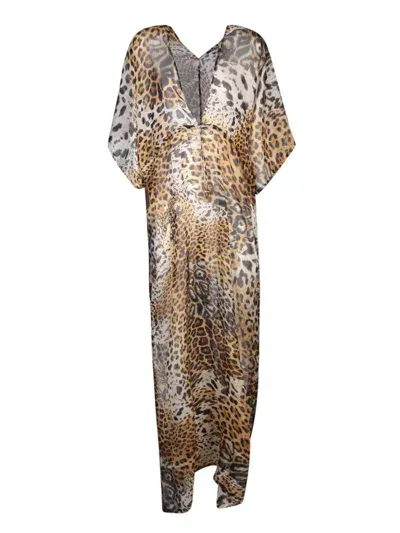 Roberto Cavalli Jaguar Skin Print Kaftan In Beige