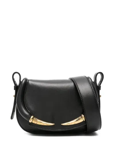 Roberto Cavalli Fang Bag Leather Shoulder Bag In 05051 Black