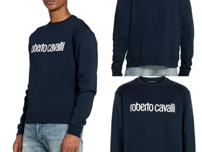 Pre-owned Roberto Cavalli Firenze Logo Sweat Sweater Sweatshirt Jumper Pullover Pulli L In Blau