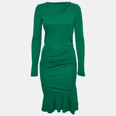 Pre-owned Roberto Cavalli Green Jersey Gathered Short Dress S