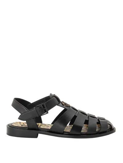 Roberto Cavalli Leather Sandals In Black