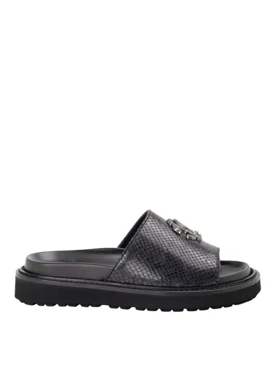 Roberto Cavalli Logo Print Slippers In Negro