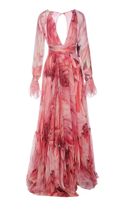 Roberto Cavalli Long Plumage Print Dress In Nude & Neutrals