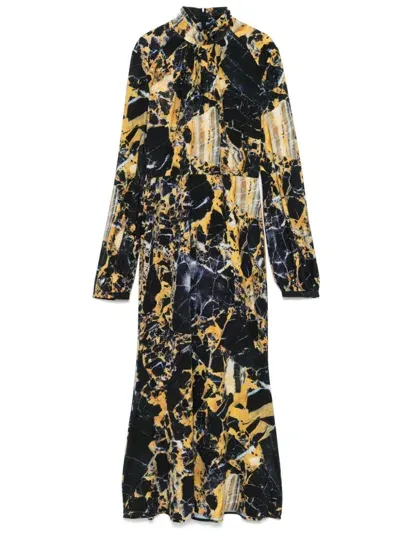 Roberto Cavalli Marble-print Midi Dress In Black