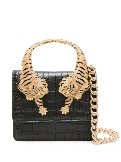 Roberto Cavalli Medium Roar Leather Tote Bag In Black