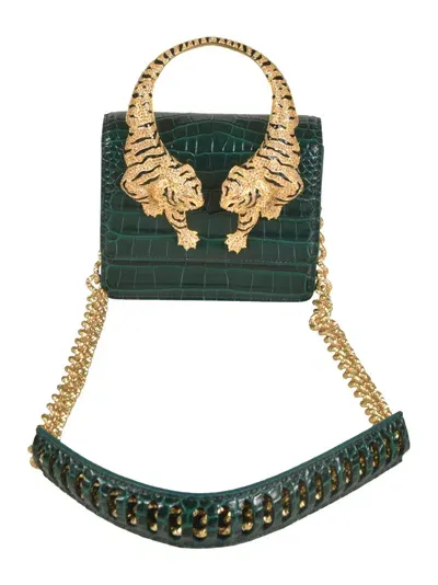 Roberto Cavalli Medium Roar Croc Embossed Bag In Green