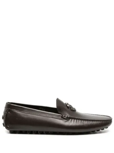 Roberto Cavalli Mirror Snake Leather Loafers In Brown