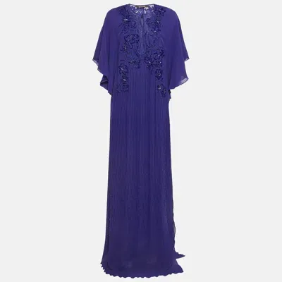 Pre-owned Roberto Cavalli Purple Embellished Silk Kaftan Maxi Dress M