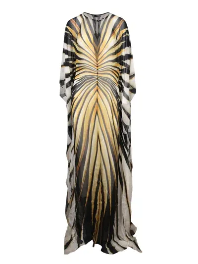 Roberto Cavalli Ray Of Gold Printed Viscose Long Dress In Yellow/black