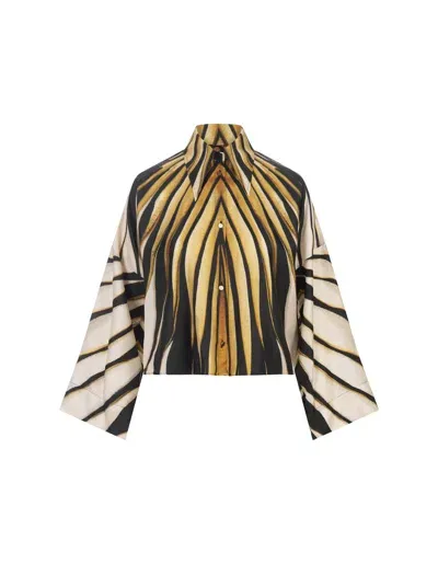 Roberto Cavalli Ray Of Gold Print Silk Shirt