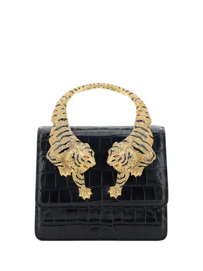 Roberto Cavalli Medium Roar Leather Tote Bag In Black