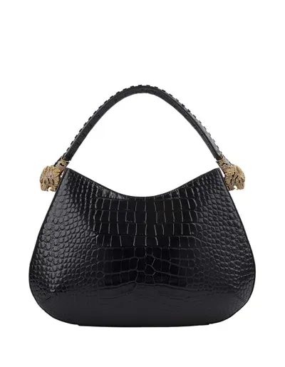 Roberto Cavalli Road Croc Embossed Leather Shoulder Bag In Black