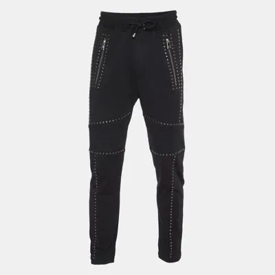 Pre-owned Roberto Cavalli Robert Cavalli Black Cotton Knit Embellished Track Pants L