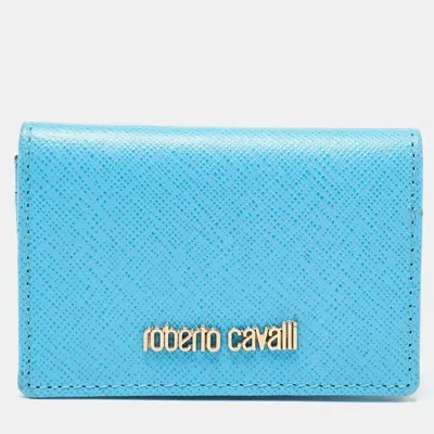 Pre-owned Roberto Cavalli Turquoise Leather Card Case In Blue