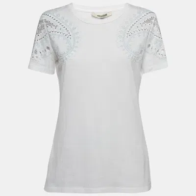 Pre-owned Roberto Cavalli White Crystal Embellished Jersey T-shirt M