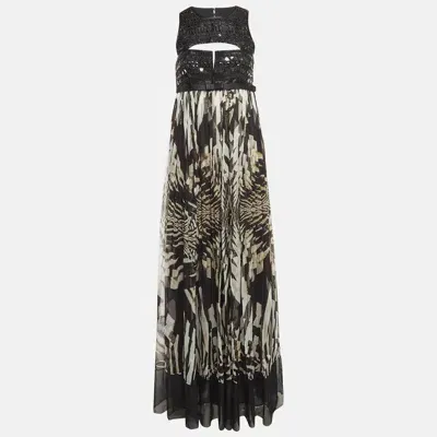 Pre-owned Roberto Cavalli White/black Crystal Embellished Sleeveless Gown M