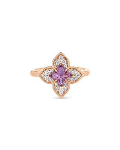 Roberto Coin 18k Rose Gold Venetian Princess Carnevale Amethyst & Diamond Flower Ring In Purple/pink