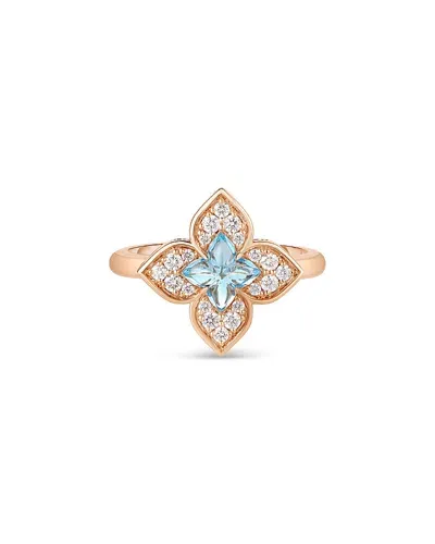 Roberto Coin 18k Rose Gold Venetian Princess Carnevale Blue Topaz & Diamond Flower Ring In Blue/pink