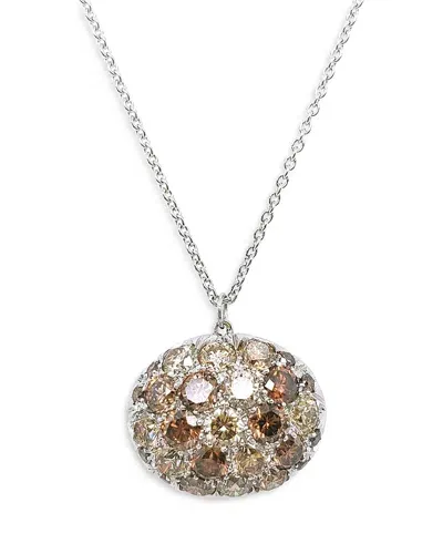 Roberto Coin 18k White Gold Fantasia Brown Diamond Cluster Pendant Necklace, 16-18 In Brown/white