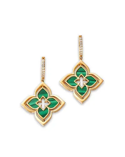 Roberto Coin 18k Yellow Gold Venetian Princess Pirouette Malachite & Diamond Reversible Flower Drop Earrings In Green/gold