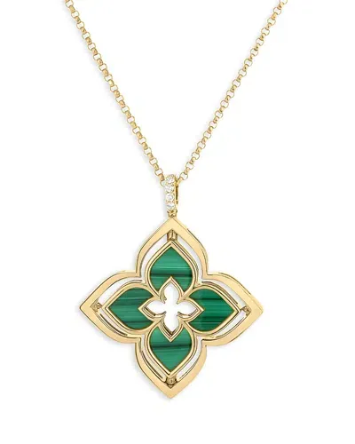 Roberto Coin 18k Yellow Gold Venetian Princess Pirouette Malachite & Diamond Reversible Flower Pendant Necklace, In Green/gold