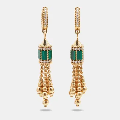 Pre-owned Roberto Coin Art Deco Diamond Malachite 18k Rose Gold Earrings