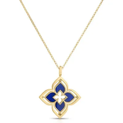 Roberto Coin Venetian Princess Lapis Lazuli Flower Pendant Necklace In Yellow Gold