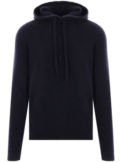 Roberto Collina Knitted Hoodie In Blue