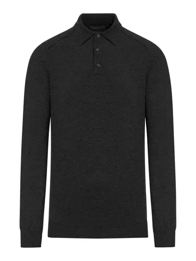 Roberto Collina Wool Polo With Contrasting Stitching In Black