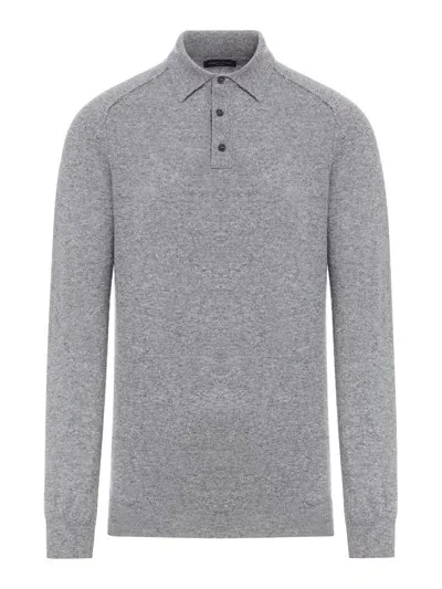 Roberto Collina Wool Polo With Contrasting Stitching In Grey