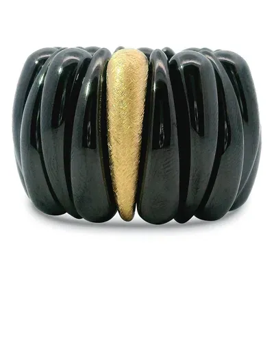 Roberto Demeglio 18k Yellow Gold Demeglio Artiglio Black Ceramic Stretch Statement Ring In Black/gold