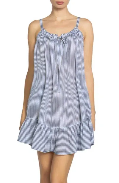 Robin Piccone Harper Stripe Ruffle Hem Cover-up Dress In Blue