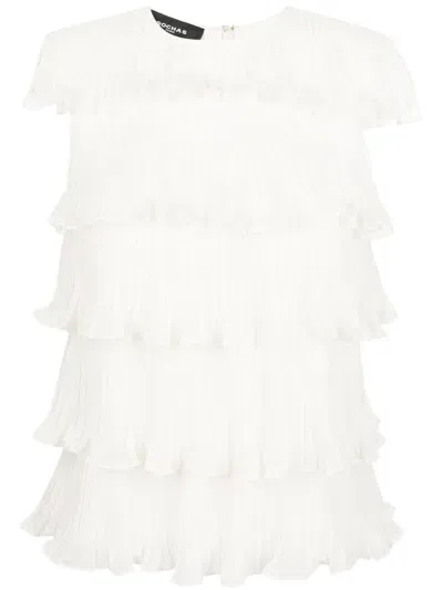 Rochas Pleated Ruffle Blouse In White